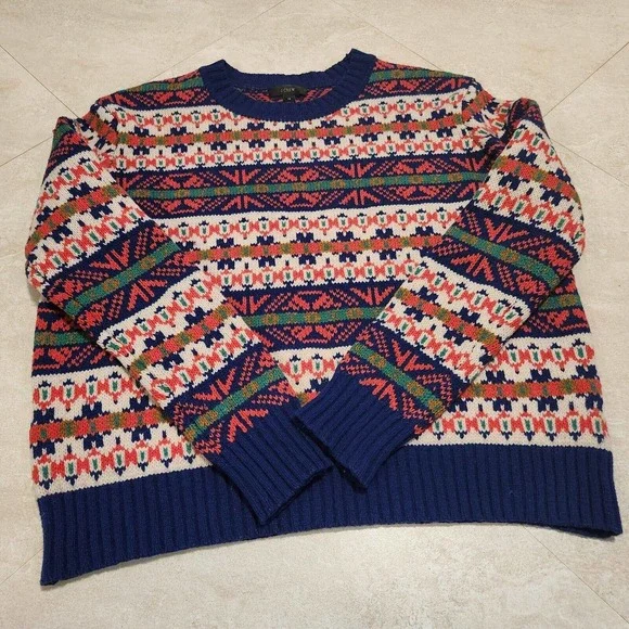 J Crew Classic Fair Isle Womens XS Lambs Wool Multicolor Knit Crewneck Sweater - Picture 13 of 16